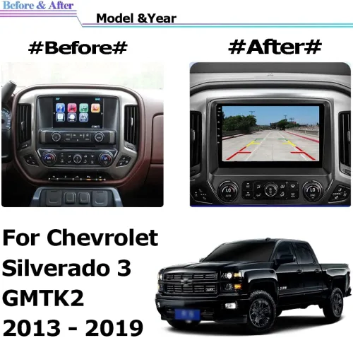 Vista 2 de Radio estéreo Android 12 para Chevrolet Silverado y GMC Sierra (2014-2018). Pantalla IPS de 10 pulgadas Octa Core 4GB+64GB Carplay inalámbrico