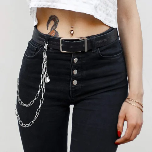 Vista 2 de 5 Pieces Jeans Chains Set Hip Hop Pants Chains Pocket Chain Butterfly Lock Star Pendant Belt Multi Layer Chains for Men Women