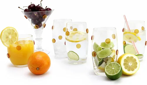 Vista 2 de GAC Great American Classics Vasos altos de base pesada con diseño de lunares dorados, juego de 4, 14 onzas
