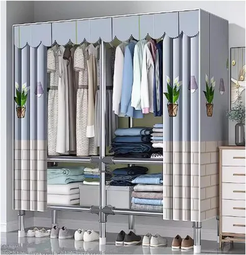 Vista 16 de large closets Assemble Wardrobe Closet Rugged Metal Frame Wardrobe Rack with Thick Cloth Cover Armoire Wardrobe Closet with Hanging Rods Space-saving