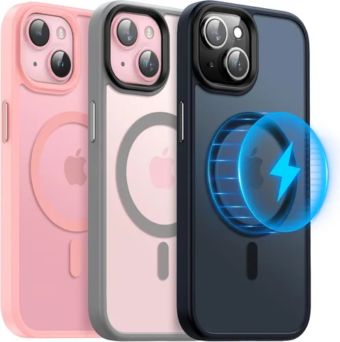 Vista 32 de Meifigno Magic Mag Series - Funda diseñada para iPhone 15, [protección de grado militar y compatible con MagSafe], parte trasera mate translúcida