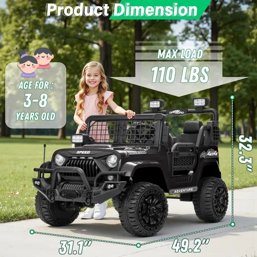 Vista 7 de Auto para niños, auto eléctrico XL de 24 V de 2 plazas con control remoto, vehículo eléctrico a batería de 24 voltios con asiento grande de 20