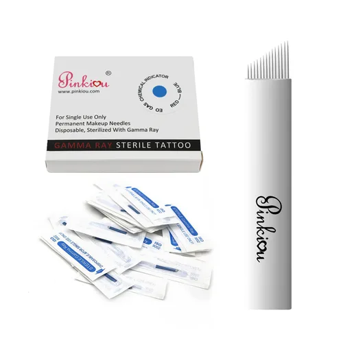 Pinkiou Microblading Needles - Cuchillas para tatuaje de cejas para maquillaje permanente, 14 pines, suministros de microblade (agujas de tatuaje,