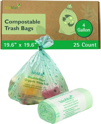 Vista 22 de bioMat Bolsas de basura compostables de 2.6 galones, 125 unidades, forros pequeños para basura de comida de cocina, certificado BPI, CMA y OK