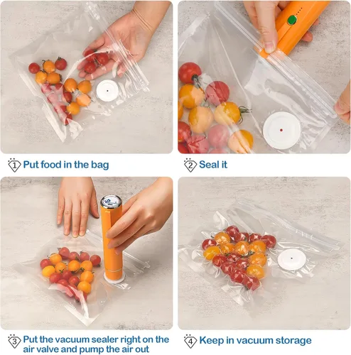 Vista 6 de 40 bolsas selladoras al vacío para alimentos con válvula de aire, bolsas reutilizables para Sous Vide (20 grandes + 20 pequeñas)