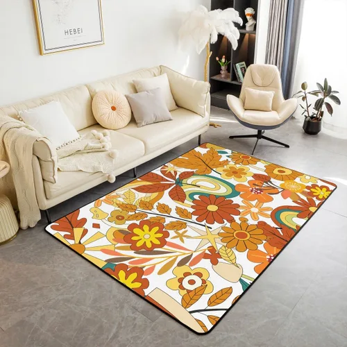 Vista 15 de Groovy Flower Power - Alfombra de 3 x 5 pulgadas, bonita alfombra floral bohemia 60S 70S, alfombra hippie para niños, niñas, adolescentes y mujeres