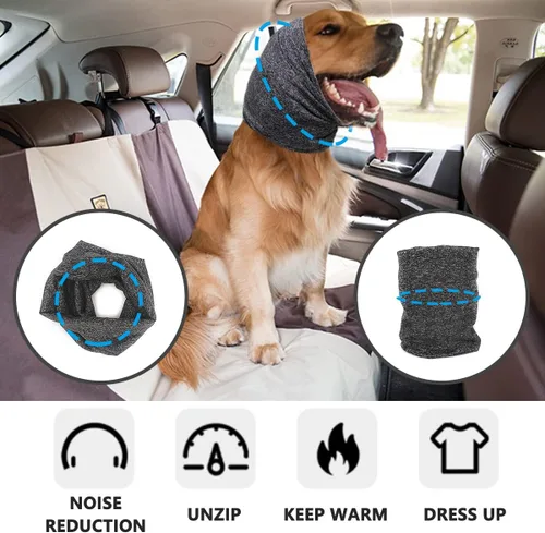 Vista 3 de Quiet Ears - Protección contra el ruido de los perros, redecilla elástica para perros para reducir el ruido, el aseo y el baño, orejeras con Gris