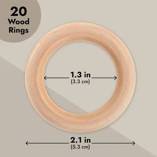 Vista 4 de Juvale Círculos de madera para macramé y manualidades, paquete de 20, círculos de madera natural sin terminar de 2.2 pulgadas de diámetro