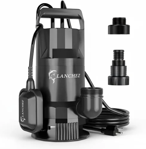 LANCHEZ Bomba de sumidero de 1.6 HP 6000 GPH, bomba de agua sumergible portátil con interruptor de flotador, eliminación de agua de alto flujo para