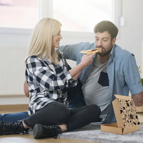 Vista 5 de Cajas de pizza, paquete de 15, 7.3 x 7.3 x 1.6" Cajas de pizza corrugadas kraft, cajas de pizza para llevar, cajas de entrega de comida, cajas