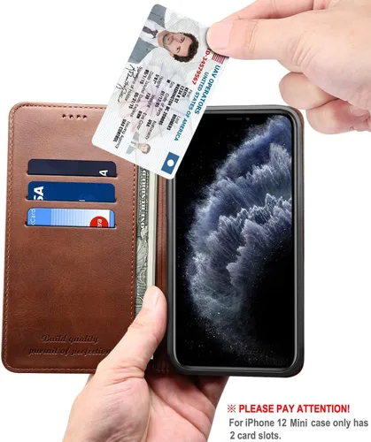 Vista 3 de SINIANL Funda compatible con iPhone 12, iPhone 12 Pro tipo cartera con tarjetero y tarjetero, funda plegable de cuero con función atril y cierre