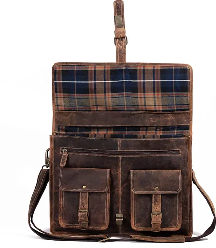 Vista 3 de KomalC 18 Inch Leather Briefcase Laptop Messenger Bag for Men & Women Marrón