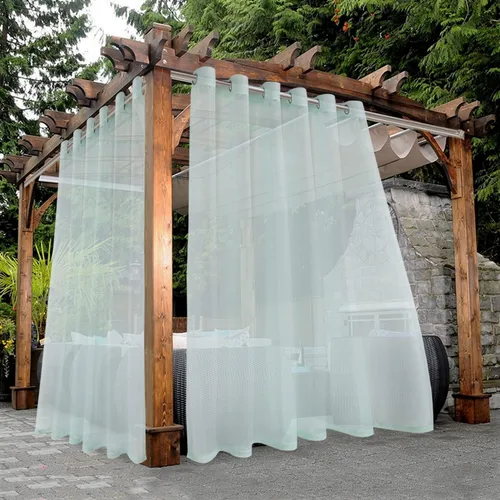 Vista 17 de BONZER Cortinas traslúcidas blancas para patio impermeables para exteriores – 2 paneles con ojales, cortina transparente de gasa para interiores