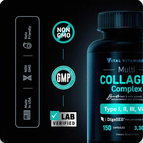 Vista 5 de Vital Vitamins Píldoras de colágeno múltiple (150 unidades) + refuerzo cerebral Plus (60 unidades)
