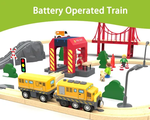 Vista 4 de Train Toys - Tren a pilas para pistas de madera, tren de locomotora motorizado compatible con Thomas, Brio, Chuggington