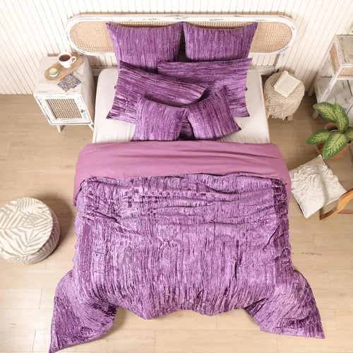 Vista 33 de The Harry Creations Juego de 3 piezas de ropa de cama de terciopelo con patrón liso, funda de edredón bohemia de lujo aplastada Ultra Donna