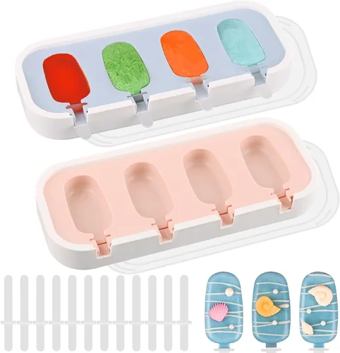 Vista 11 de WMKGG Juego de moldes de silicona para paletas, 2 moldes de helado con 50 palos de madera para cake pop, Ice Pop, Cakesicles (tamaño estándar/rojo)