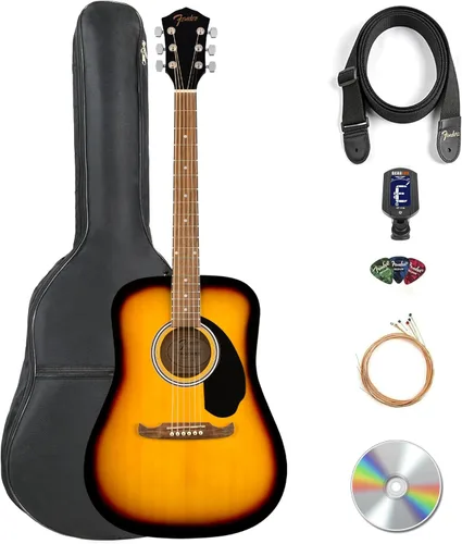 Vista 13 de Fender Dreadnought - Guitarra acústica - Paquete negro con estuche, afinador, correa, cuerdas, devanador de cuerdas, púas y DVD instructivo