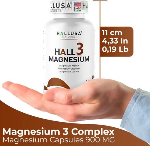 Vista 9 de HALL3 Magnesio x 60 Cápsulas – Complejo Triple Magnesio: Citrato, Glicinato y Malato – Suplemento dietético para el músculo – Función nerviosa