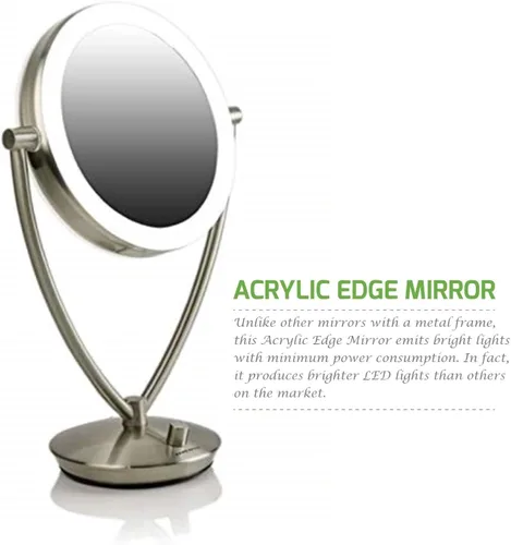 Vista 7 de Ovente Espejo de maquillaje con luz LED, tablero de mesa de 7.5 pulgadas, 1 lupa 5X, círculo ajustable iluminado regulable de 360 grados, borde