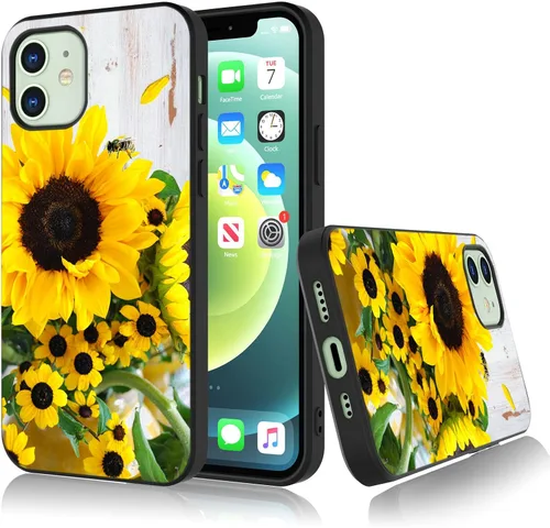 Vista 8 de Bcov Funda para iPhone 13, funda protectora de silicona suave a prueba de golpes con diseño de girasol de mariposa colorida para iPhone 13