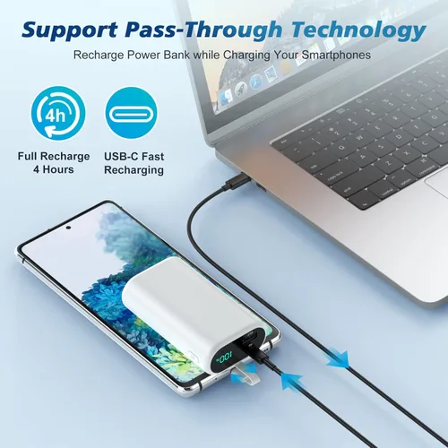 Vista 7 de Cargador portátil pequeño de 10800 mAh con cable USB-C integrado, mini PD 3A, cargador de batería de carga rápida, pantalla LCD ultracompacta