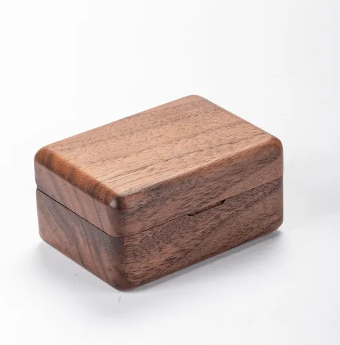 Vista 7 de muso wood Caja de anillo hecha a mano, pequeña caja rectangular para propuestas, caja de anillos de nogal para bodas, mini caja de anillo