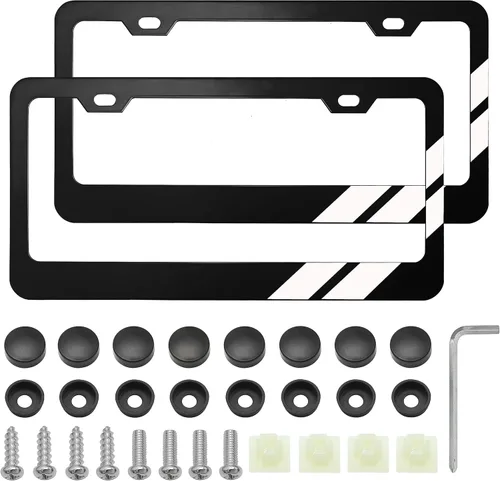 Vista 8 de YOSRTER 2 marcos de matrícula de aluminio para accesorios Dodge, marco de cubierta de matrícula, cubierta de matrícula mate, decoración delantera