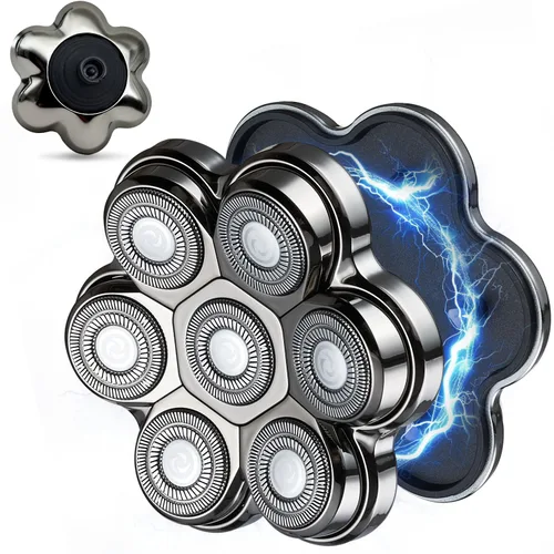 Vista 13 de Cabezales de repuesto para afeitadora de cabeza magnética, 7 cuchillas rotativas impermeables de doble anillo para hombres calvos, compatibles