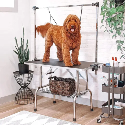 Vista 2 de Mesa de aseo para perros de 36 pulgadas, mesa plegable de acero inoxidable para secado de mascotas de hasta 330 libras, escritorio de baño