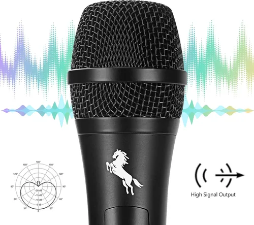 Vista 2 de Marengo Micrófono vocal dinámico para altavoz de karaoke, micrófono de mano con cable con interruptor de encendido y apagado y cable desmontable