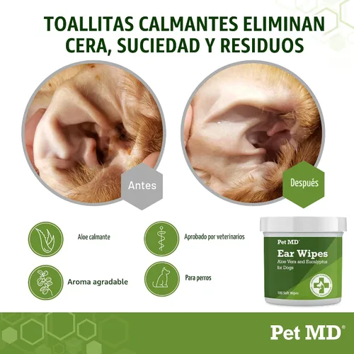 Vista 3 de Pet MD - Toallitas para orejas de perro, con eucalipto y aloe vera para perros, 50