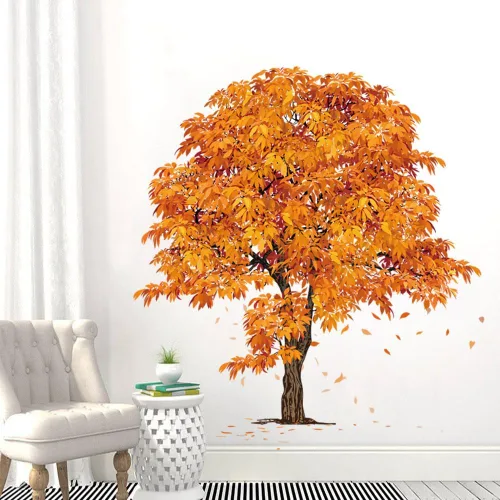 Vista 2 de Calcomanías de pared de árbol de otoño, calcomanías de pared de arce para dormitorio, sala de estar, cocina, TV, decoración de pared