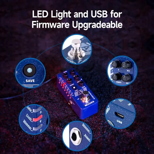 Vista 6 de MOOER A7 - Pedal de efectos para guitarra con reverberación versátil con 7 efectos de reverberación diferentes y función de guardado