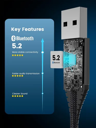 Vista 4 de HVMLAK Adaptador auxiliar Bluetooth 5.2 para automóvil, conector USB de 0.138 in, llamada manos libres, transmisión de música para camiones