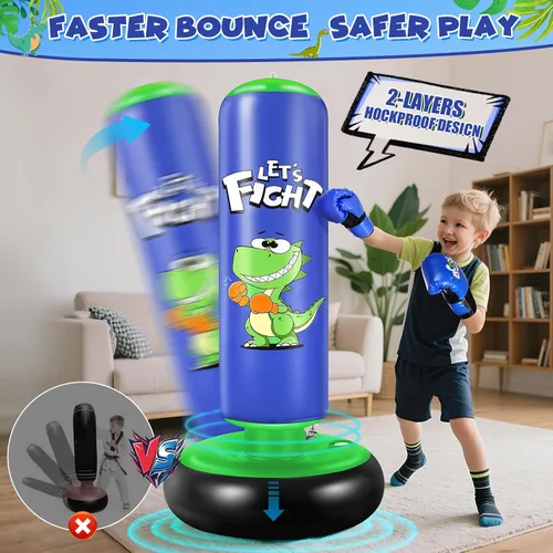 Vista 4 de Bolsa de boxeo inflable, bolsa de boxeo de 48" para niños con guantes de boxeo, juego de boxeo estable para karate, taekwondo, juguete de dinosaurio
