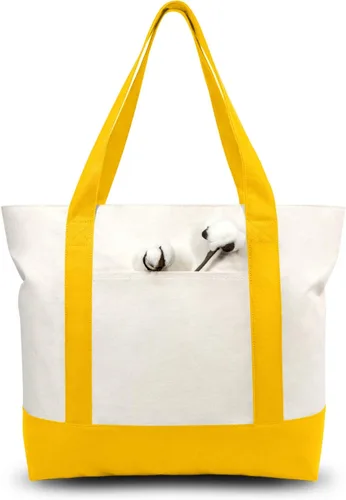 Vista 22 de TOPDesign Paquete de 1 bolsa de lona con bolsillo externo, bolsa de compras reutilizable para comestibles, cierre de cremallera superior, artículos