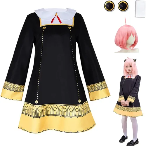 Disfraz de Anya Forger de Spy Family Cosplay con clips para el pelo, calcetines y peluca para fiesta de Halloween para niñas de 3 a 12 años
