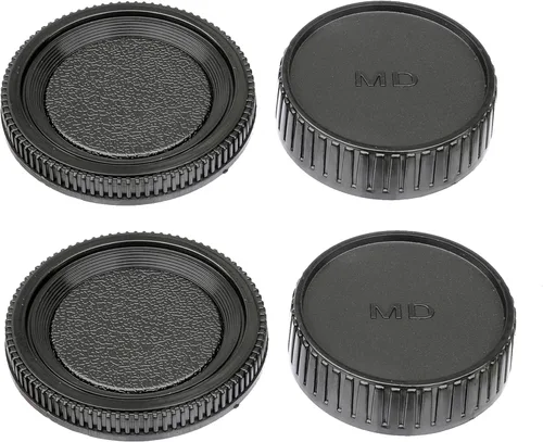 Vista 10 de Fotasy RBC2 2 x cubiertas de lente traseras y set de tapas con gamuza de limpieza para Canon EOS DSLR (negro)