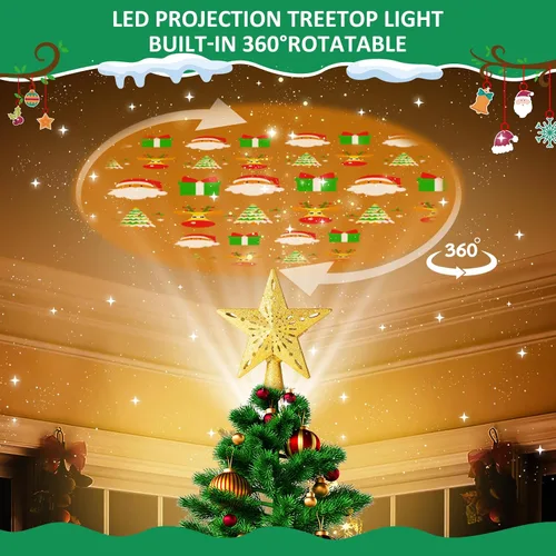 Vista 5 de Adorno para la punta del árbol de Navidad, adorno LED para la punta del árbol con control remoto, 8 modos de iluminación, decoraciones para árbol