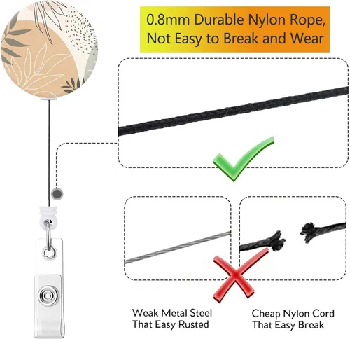 Vista 3 de Carrete retráctil para tarjetas de identificación con clip de cocodrilo resistente para nombre de enfermera, carrete decorativo para tarjetas