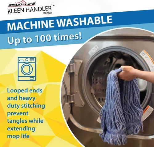 Vista 2 de KLEEN HANDLER General Cleaning - Mopa de repuesto comercial resistente, repuesto de cabezal de hilo de algodón azul industrial húmedo (paquete de 3)