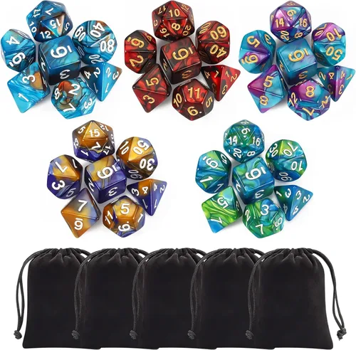 CiaraQ Juego de dados poliédricos - Dados para juegos de rol DND para Calabozos y Dragones, juego de mesa RPG, doble color, 35 piezas