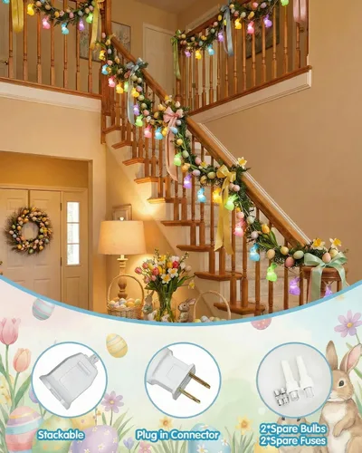 Vista 3 de SUNSGNE Luces de Cadena Lindas de Conejo de Pascua, 2.6m Luces de Hadas de Conejo de Pascua con 10 Luces de Conejo Multicolor para Decoración