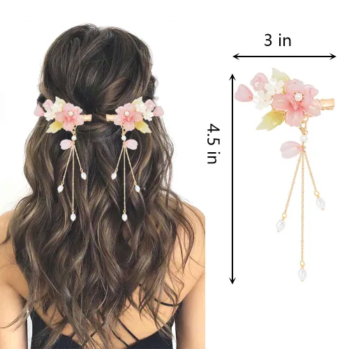 Vista 2 de 2pcs Retro Rosa Flor Horquilla Duckbill Clips Pasadores de Pelo Borla Colgante Accesorios para el Cabello MGPFERD