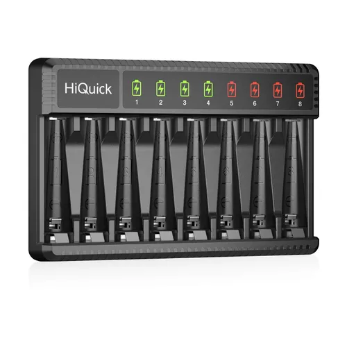 Vista 11 de HiQuick Cargador inteligente de 8 bahías con batería recargable AA AAA, 4 pilas AA de 2800 mAh y 4 pilas AAA de 1100 mAh, carga rápida