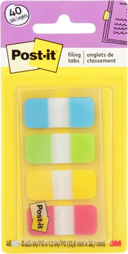 Post-it pestañas, 625 in Sólido, Aqua, Lima, Amarillo, Rojo, 10/Color, 40/Dispensador (676-ALYR)