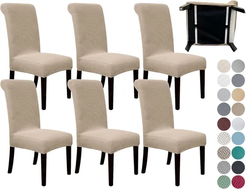 Vista 46 de SPRINGRICO Paquete de 2 fundas para sillas de comedor con cinturón de seguridad, fundas elásticas para sillas Parsons lavables, fundas protectoras