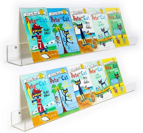 Vista 12 de Estantería flotante de acrílico para niños, invisible, de pare, para libros, estantería de almacenamiento con bordes frontales