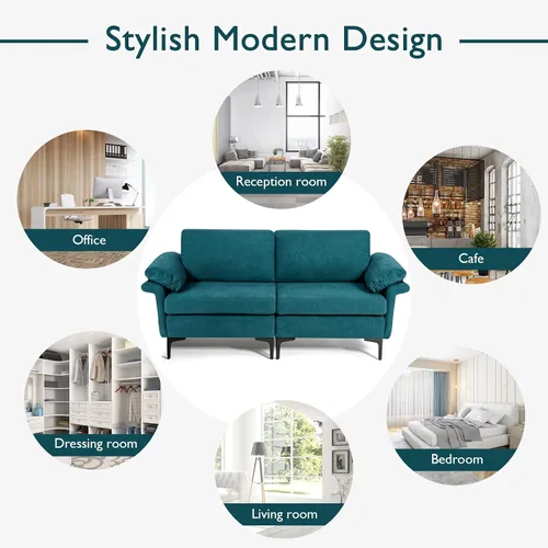 Vista 116 de Giantex Sofá modular de 3 asientos, 100.5 pulgadas de largo convertible con puerto USB y tomacorriente, cojín para reposabrazos, sofá modular